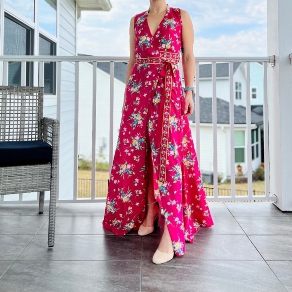 New York & Co. NWT Pink Floral Wrap Maxi Dress Size XS Sleevless - Picture 2 of 13